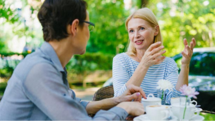 Two women chatting