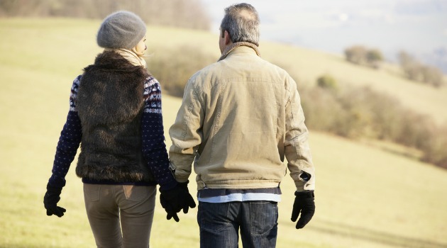 mature couple taking a walk in the countryside