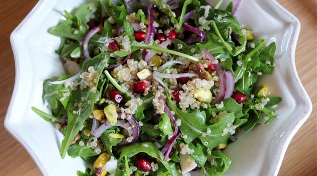 quinoa salad with pomegranates and pistachios 