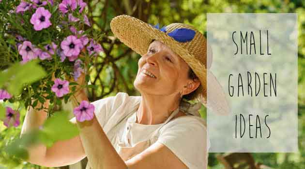 senior woman tending hanging basket
