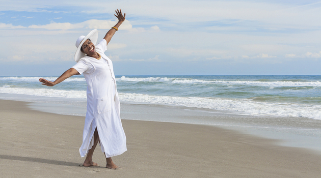 african american senior woman on beach