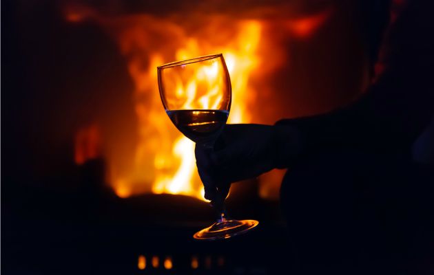 wine and roaring fire