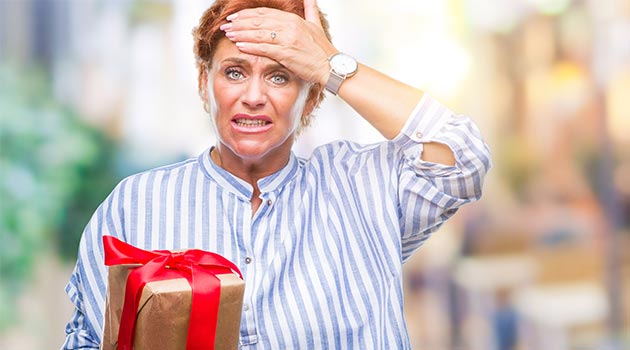 woman shocked with present