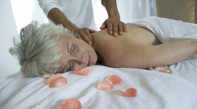 senior woman spa day