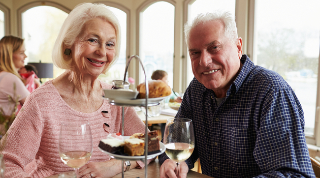 senior couple afternoon tea