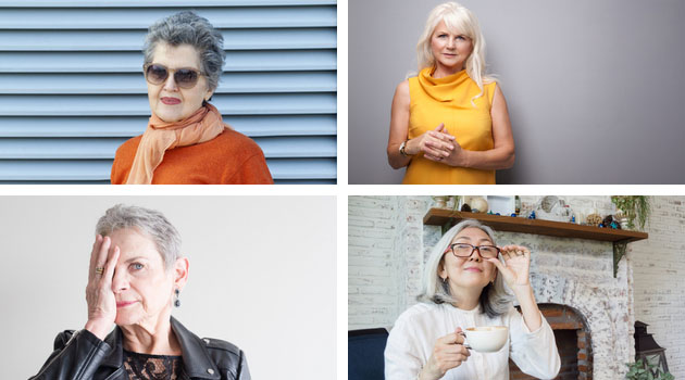 four mature women with grey hair