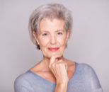 senior woman with silver purple short hair